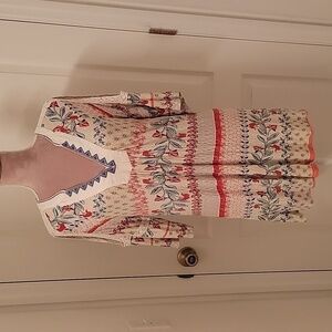 Vintage America Blues Sofia Vneck Textured Elbow Sleeve Printed Top Size L